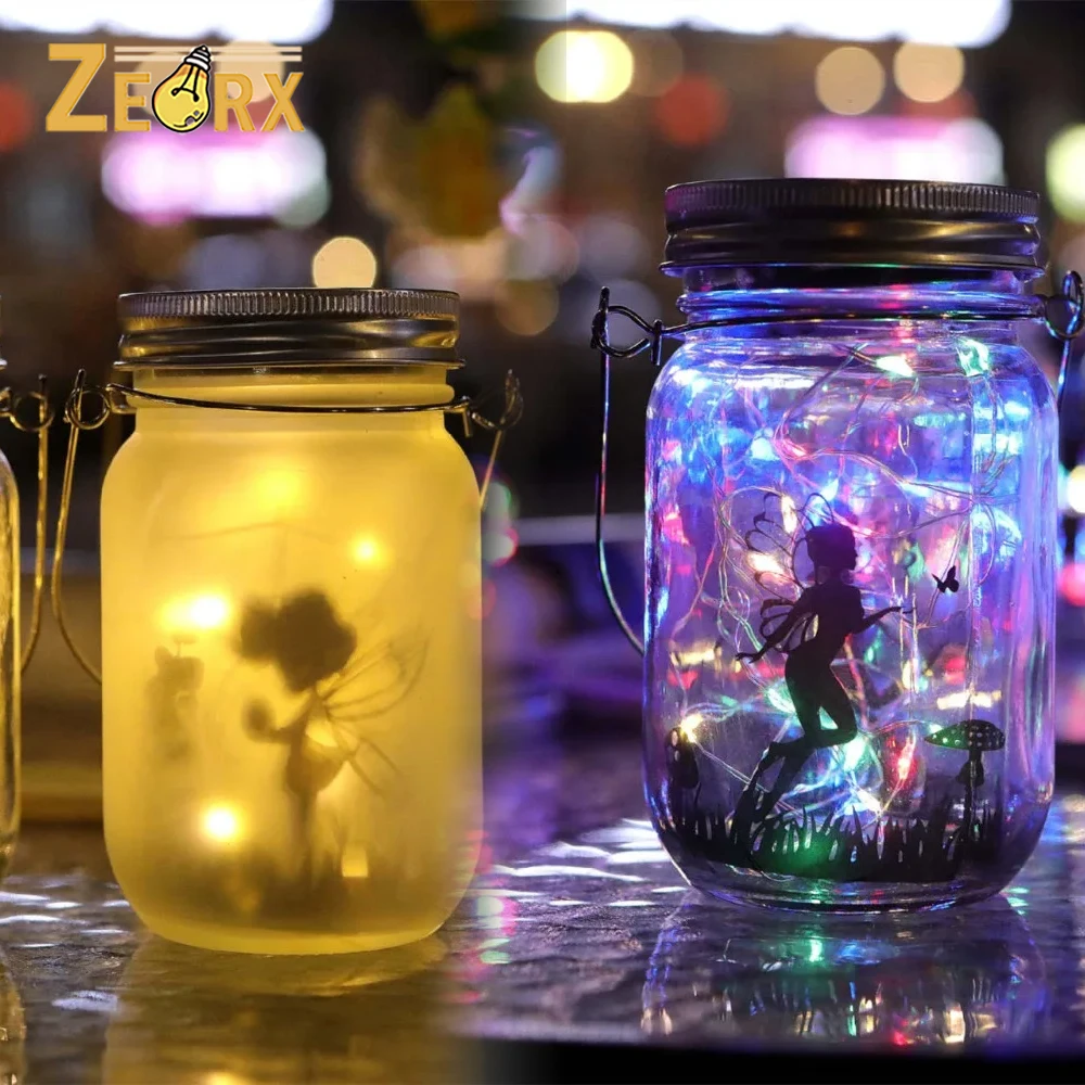 

Solar Lantern Fairy Lights in Glass Mason Jar Solar Powered, Hanging Clear/Frosted Glass Light for Tree, Table, Yard, Patio