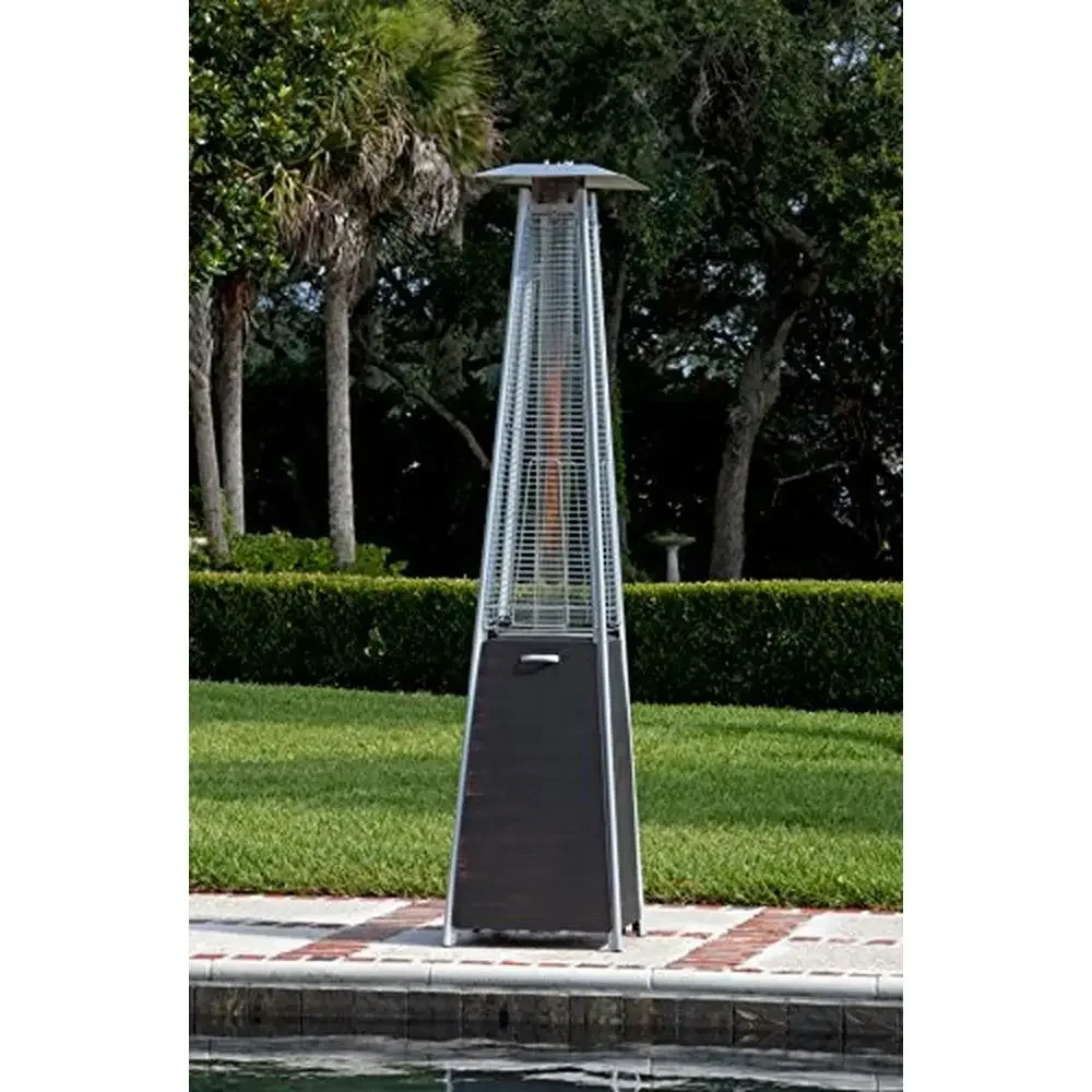 40,000 BTU Propane Patio Heater Tower Wheels Portable Outdoor Heater Stainless Steel Burners BTU 40000 Coronado Brushed Bronze