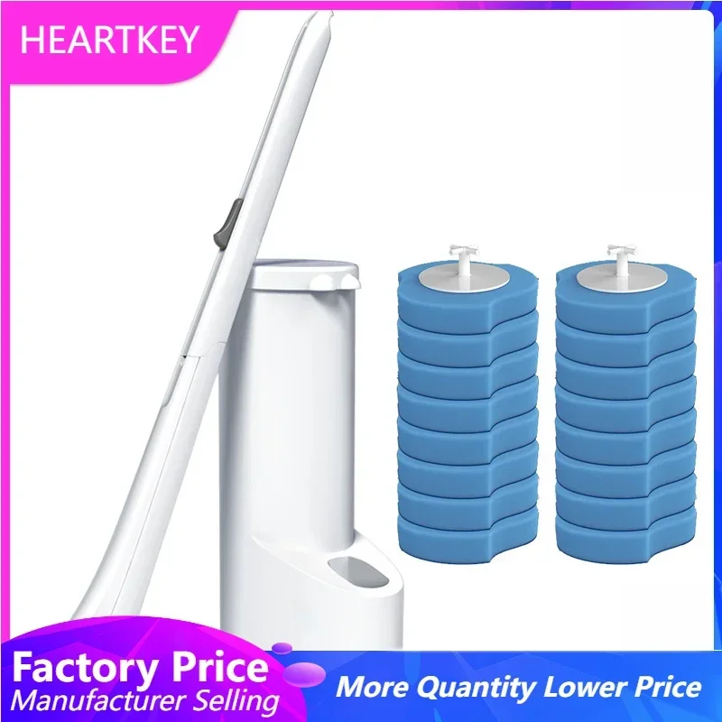 Multi-Purpose Bathroom Cleaning System Long Handle Disposable Toilet Bowl Brush Cleaner Set with Disposable Sponge Refills