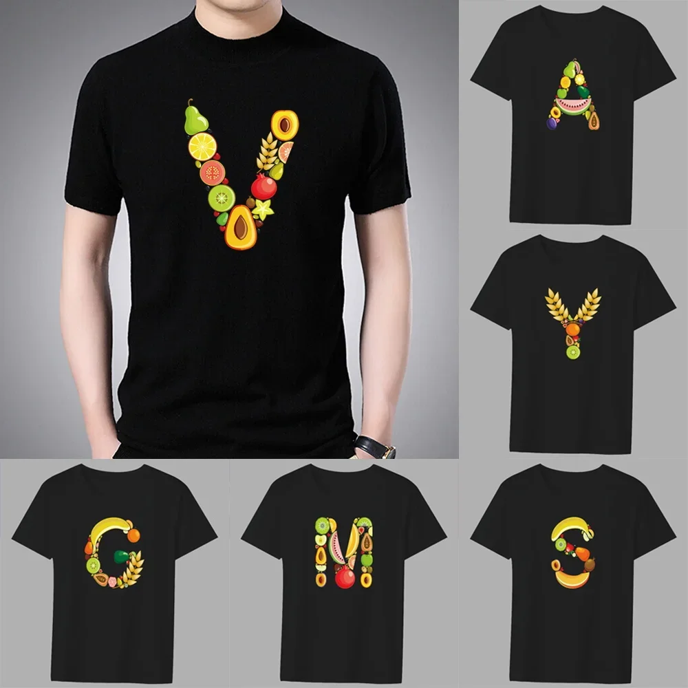 Men's T-shirt Basic Print Short Sleeve Anime Top Fruit Lettern Series Casual Black O-neck Youth Men's Commuter Comfortable Shirt