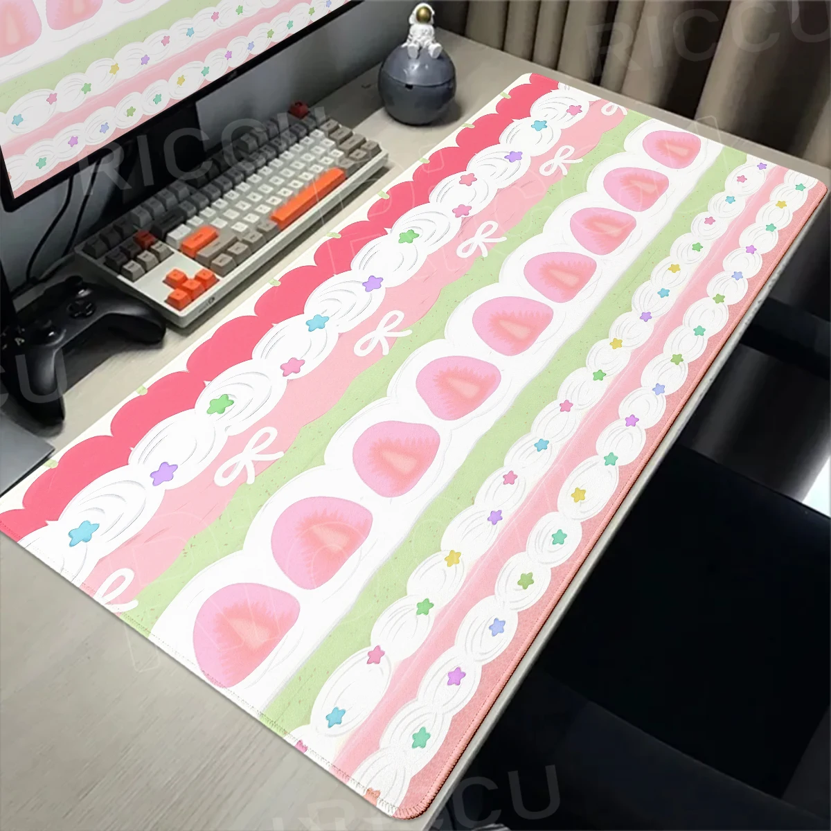 Cute Desk Pad Protector Pink Strawberry Cake Girl Kawaii Butterfly Mouse Pad Office Large Desk Mat Rubber Desk Accessories Pads