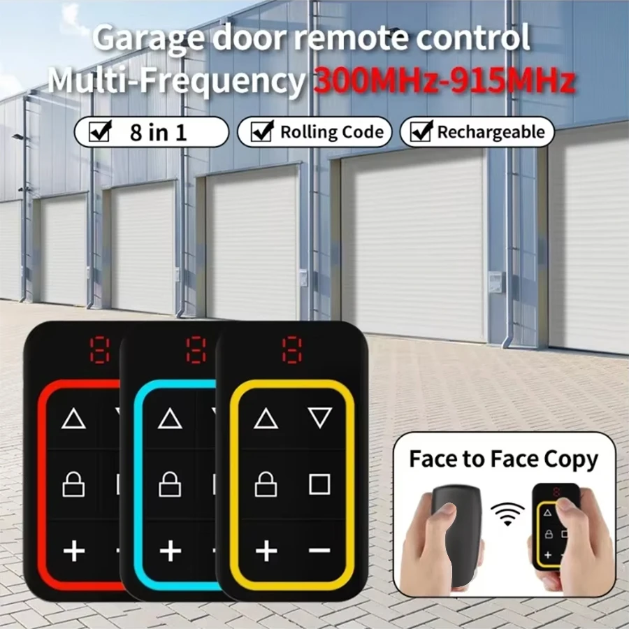 Universal 8-in-1 Multifrequency 300-915MHz Garage Door Remote Control Duplicator Multi Brand Compatible Garage & Gate Remote