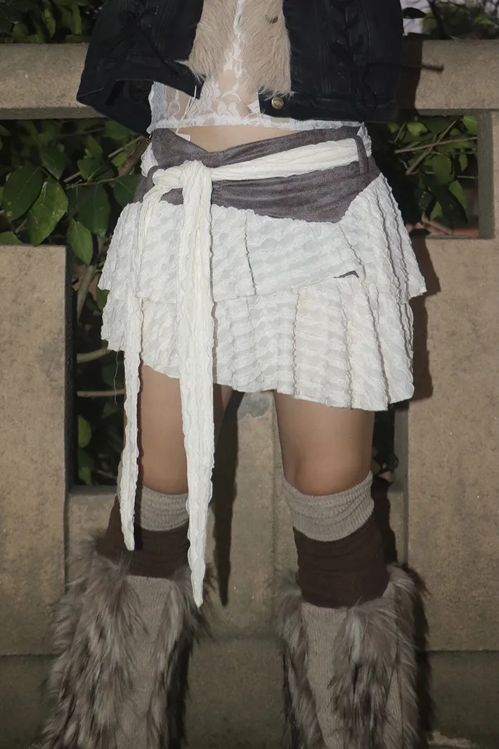 Faldas góticas para mujer estilo Wasteland con cordón, cintura alta, marrón, con dobladillo, con cordones, abertura, flecos, elásticas, Emo, Festival, Y2K, fiesta de invierno