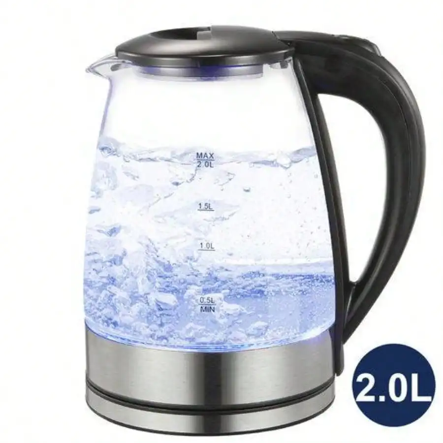 Wasserkocher Glas 2.0L Glaswasserkocher LED Edelstahl 1800W Teekocher sin BPA