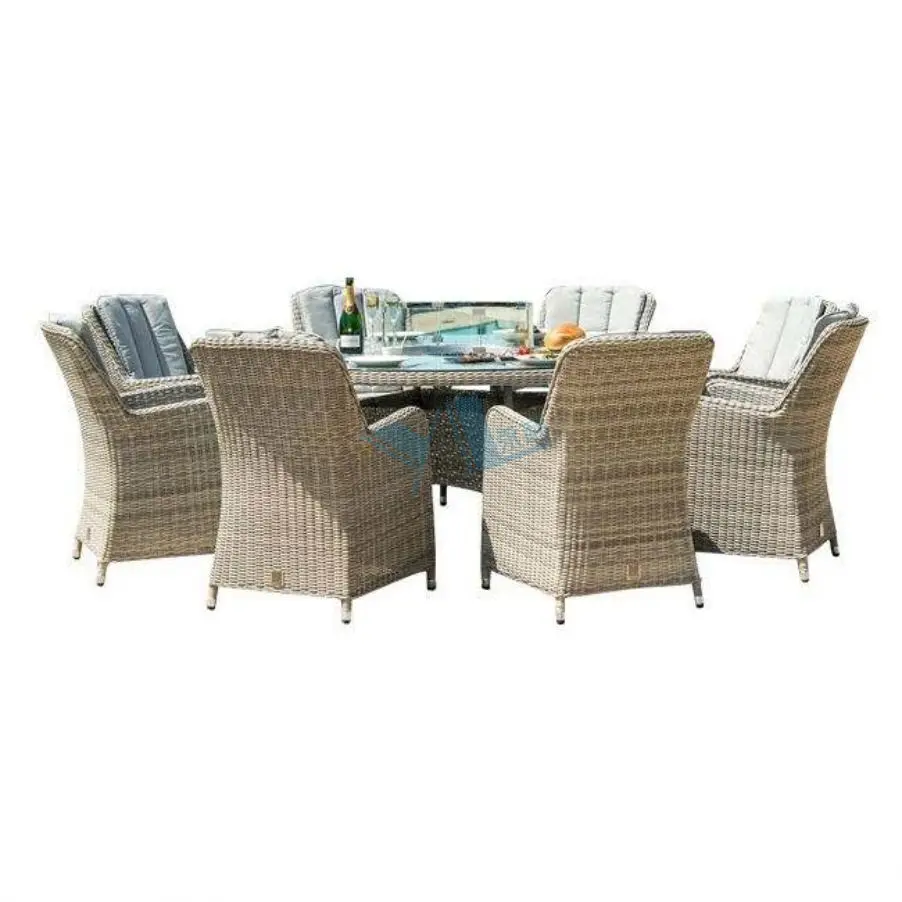 Luxury Outdoor Garden Dining Set PE Rattan Plastic Wicker Chair Table Waterproof Cushion for Outdoor Entertainment