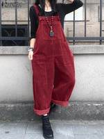 Winter Women Corduroy Jumpsuits Autumn Pants 2024 ZANZEA Casual Suspender Fashion Wide Leg Playsuits  Rompers Streetwear Trouser