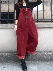 Winter Women Corduroy Jumpsuits Autumn Pants 2024 ZANZEA Casual Suspender Fashion Wide Leg Playsuits Rompers Streetwear Trouser