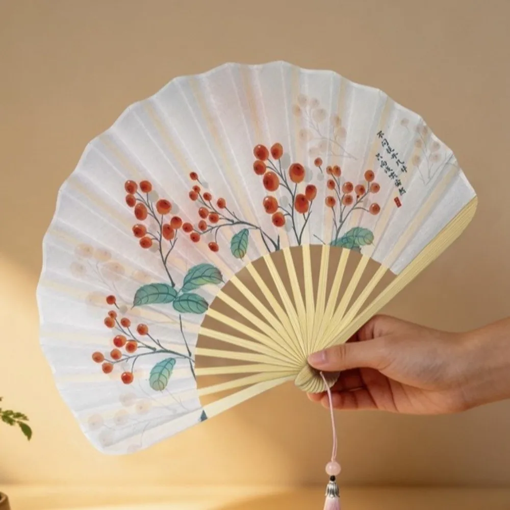 Dance Props Vintage Folding Fan New Chinese Style Portable Handheld Fan with Tassel Decorative Hand Cranked Fan Photography