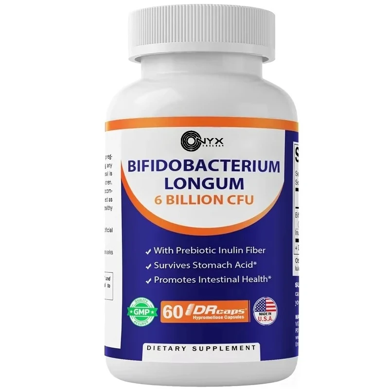 Vitamin Bifidobacterium Longum promotes intestinal health with 6 billion CFU per DR capsule, made from prebiotic inulin fiber