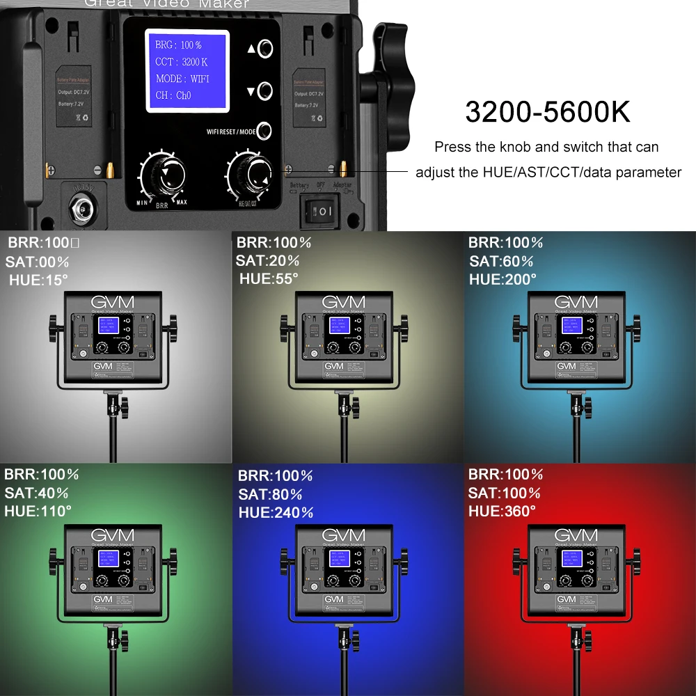 Imagem -05 - Gvm 800d Rgb Led Video Light Kit de Iluminação de Vídeo com Tripé Controle App 40w Iluminação de Fotografia para Estúdio 1pc