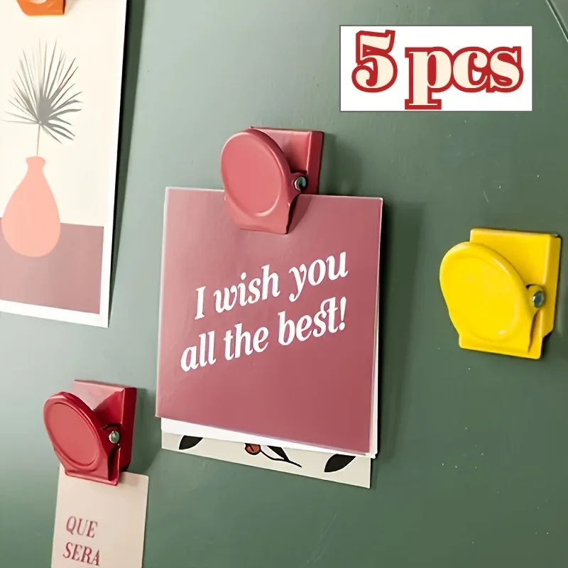 5Pcs Random Color Strong Magnetic Clips Fridge Note Holder Office File Organizer Clips Home Kitchen Storage Accessory