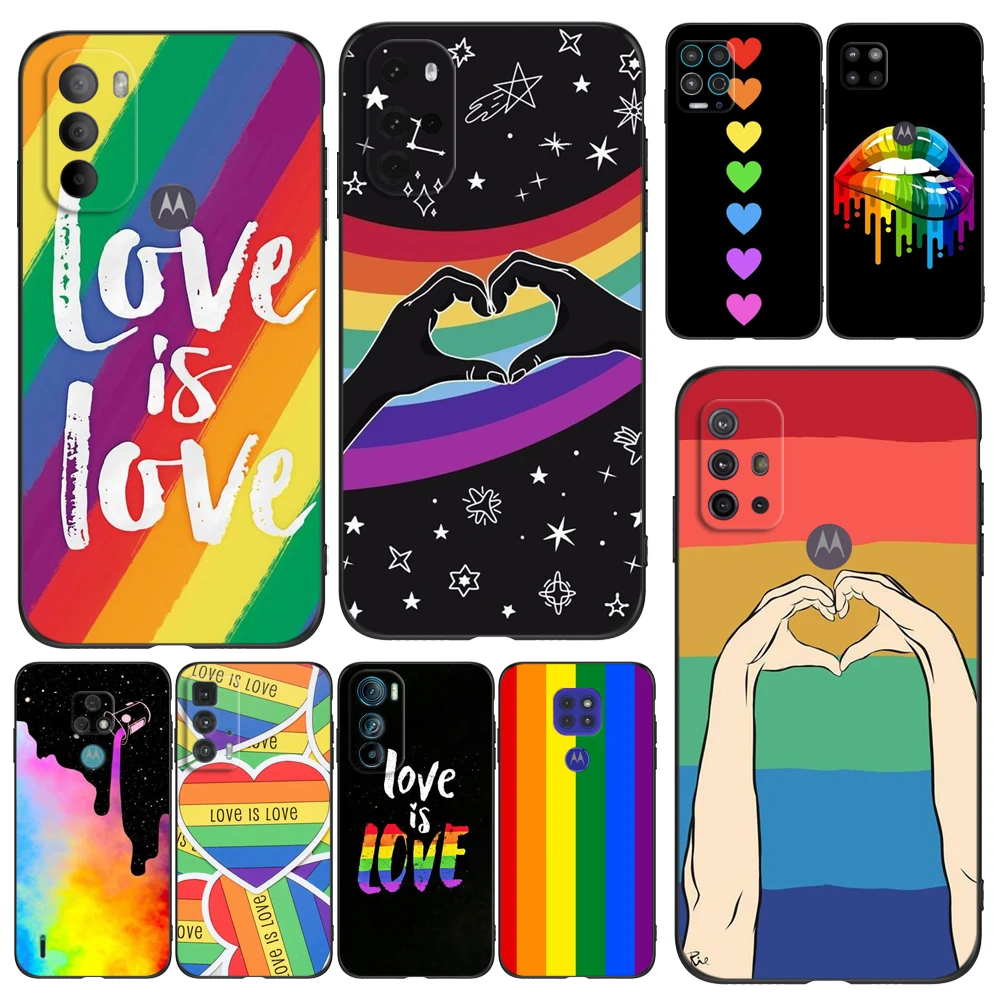 Black Tpu Case For Motorola Moto G52 G32 G82  G42 G60 4G G60S G71 G9 Play Plus Power One 5G Ace Love Rainbow Heart