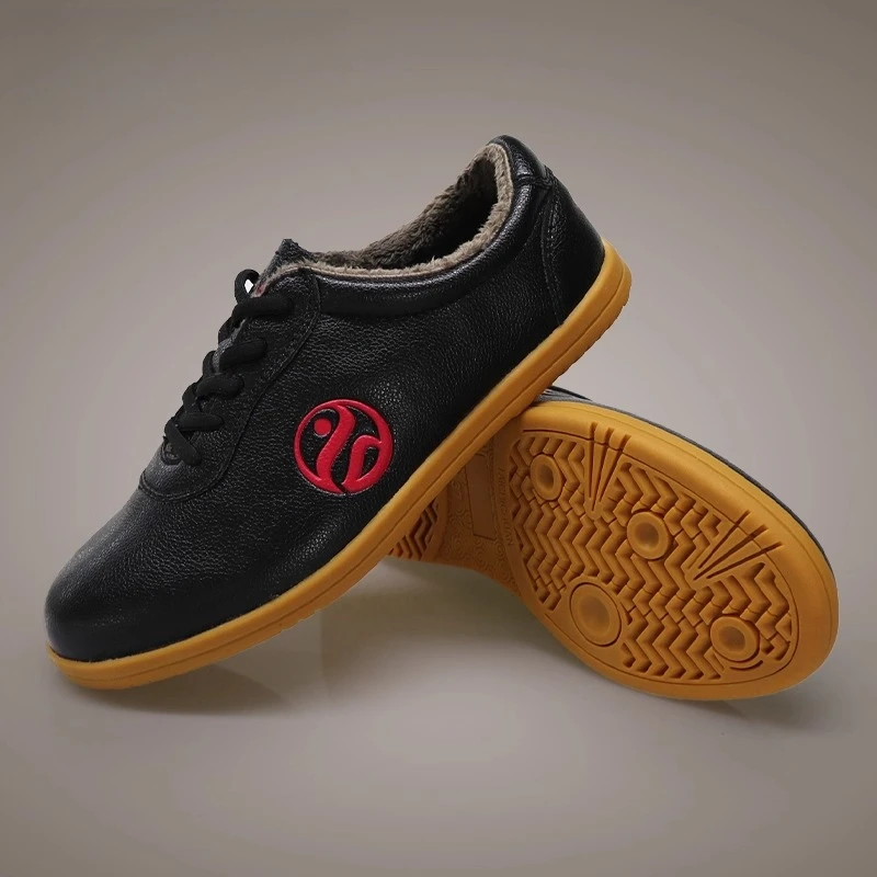 الشتاء جلد البقر الحقيقي تاي تشي الأحذية سماكة للكونغ فو الووشو فنون الدفاع عن النفس لينة مرنة وحيد خفيفة الوزن الرجال النساء