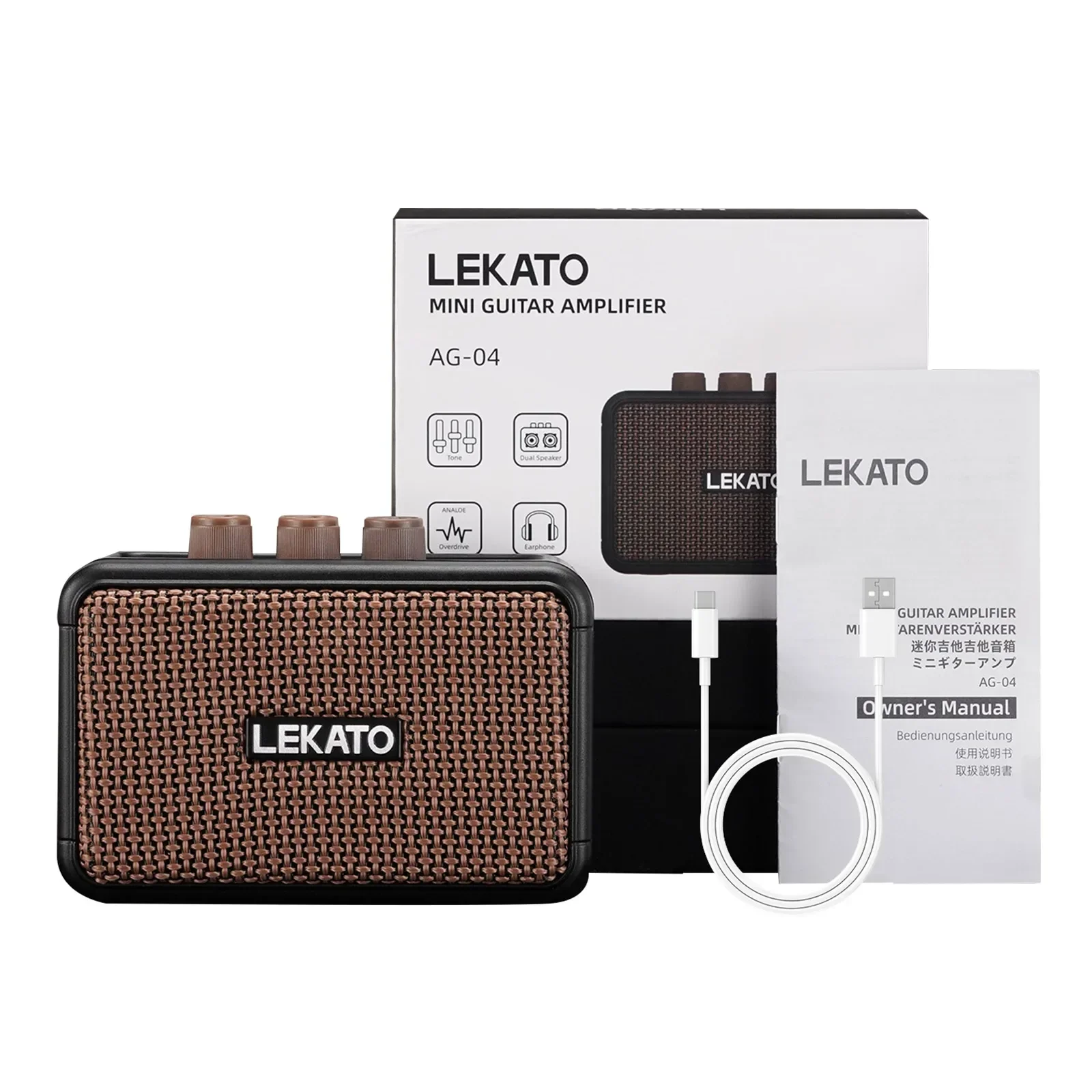 Lekato Practice/jamming Amplificador de guitarra Bluetooth recargable 5W Mini - Altavoces duales con efectos limpios y overdrive, diseño retro