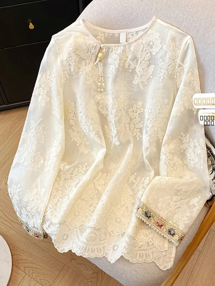 

New Chinese Sle Heavy Embroidery Lace irt Women's Summer 2025 Faion Sensation National Sle Pendant Decoration Sun Pro...