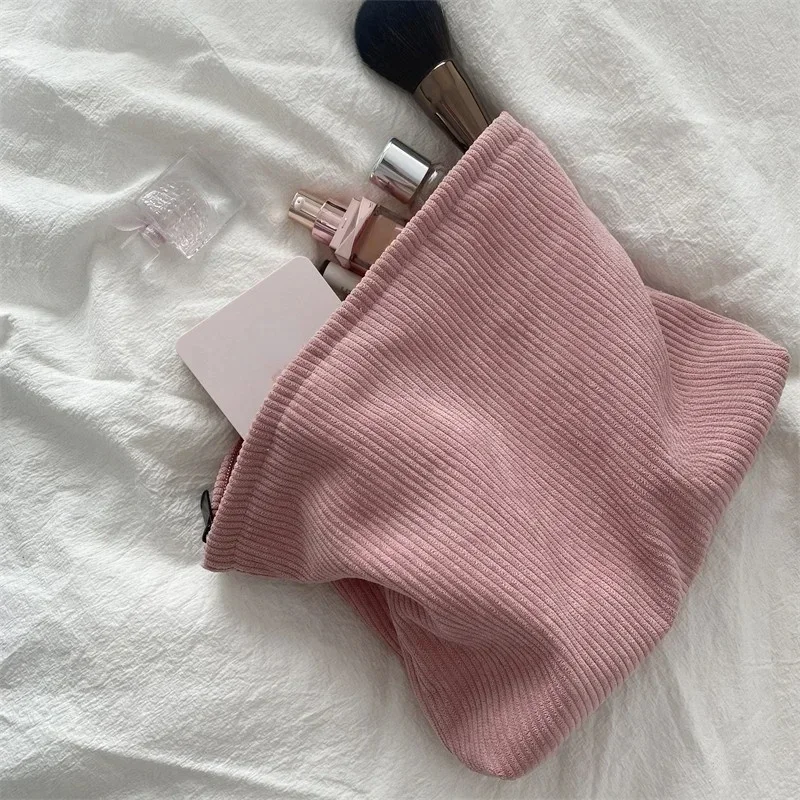 Corduroy Large Capacity Travel Cosmetic Bag Portable Women's Makeup Organizer Zipper Storage Clutch Purses - view 3