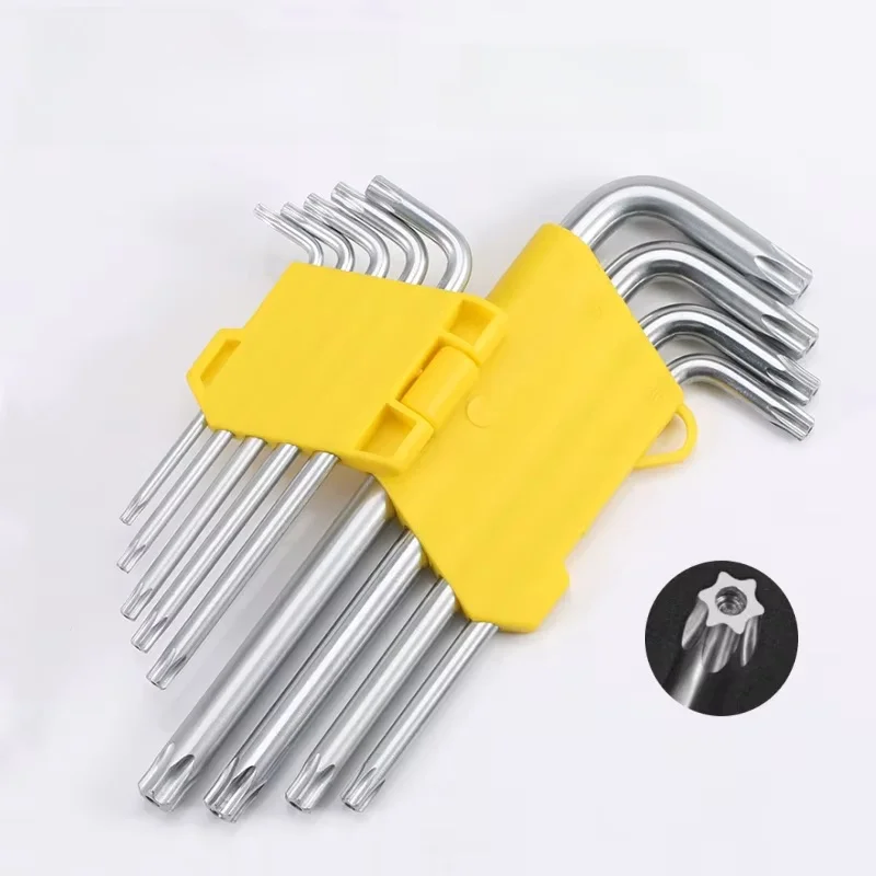 9pcs L Style Six Lobe Torx Screwdriver Wrench Set T10 T15 T20 T25 T27 T30 T40 T45T50 Tamper Proof Security Bolt Screw Driver Key