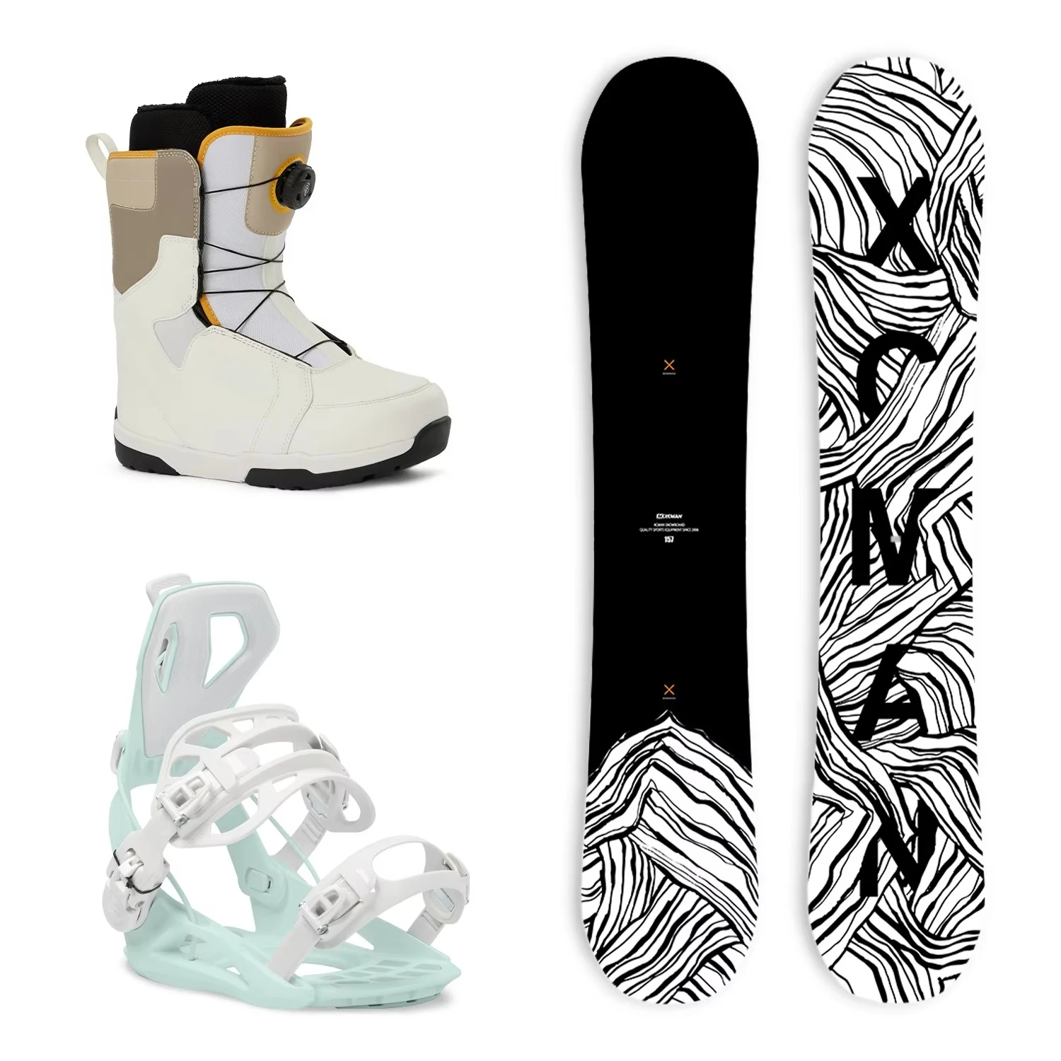 

Men's Complete Snowboard Package Camber True Twin Carved Snowboard + Bindings + Boots for All Terrain Best for Beginner