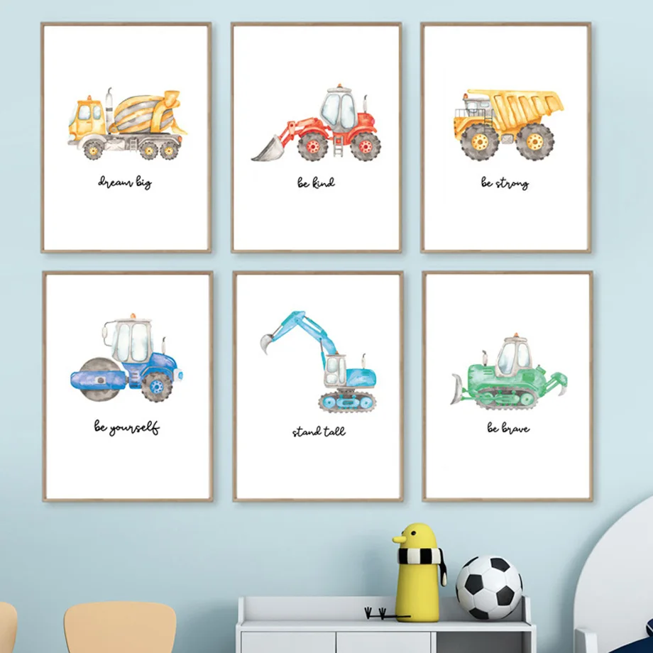 

Construction Trucks Transportation Vehicles Car Boy Nursery Wall Art Print Canvas Painting Wall Pictures Baby Kids Room Decor