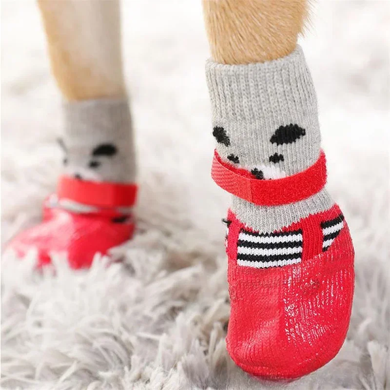 4PCS/set Outdoor Sports Waterproof Socks for Dogs, Chihuahua Pet Socks Anti Slip and Wear-resistant Shoes and Socks for Cats,