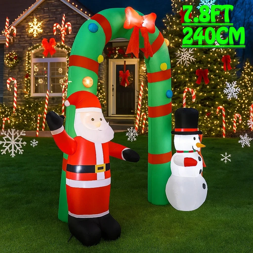 7.8FT Outdoor Holiday Decoration Snowman Santa Claus Archway Inflatable Christmas Decor Xmas Yard Ornaments Lights Home Toy