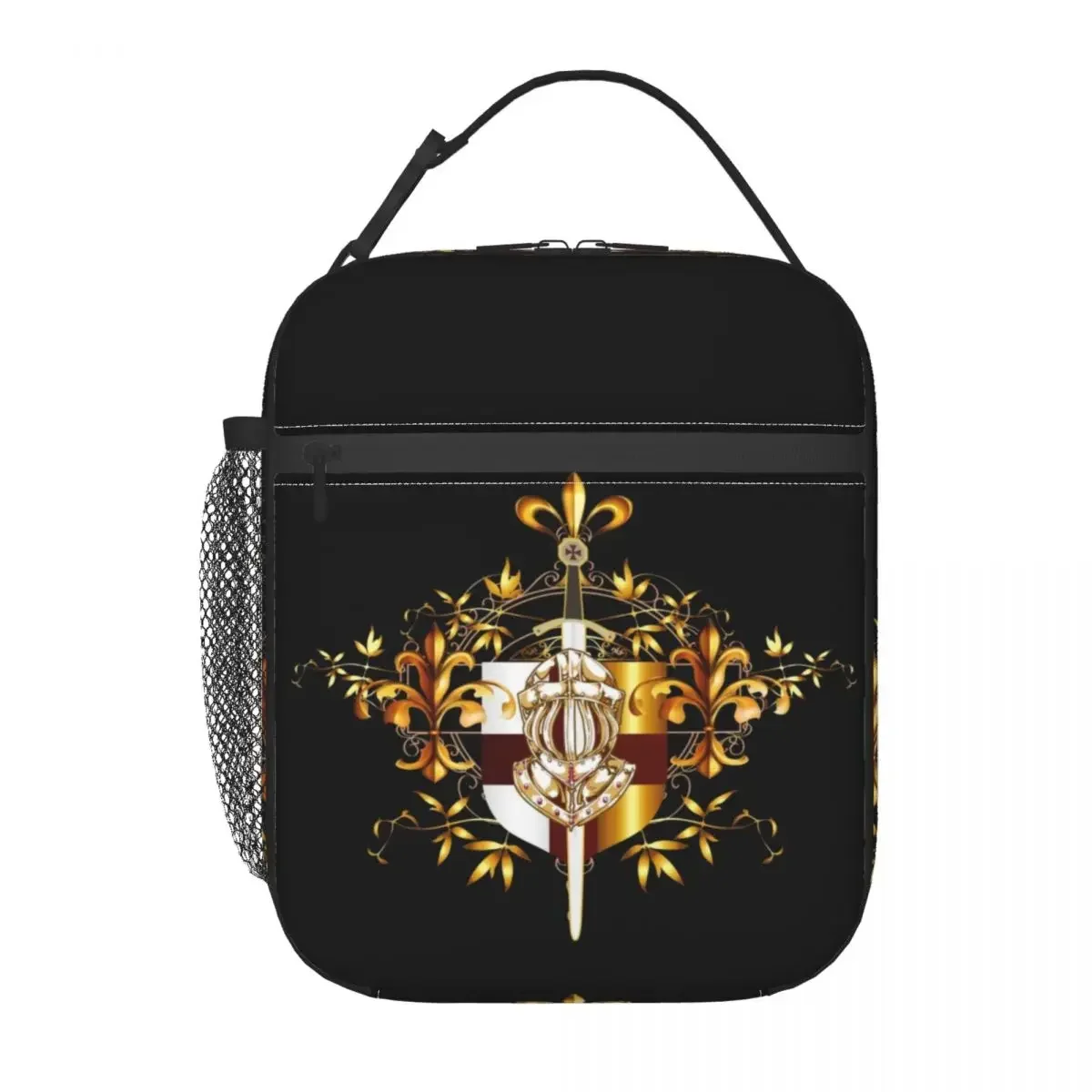 Knights Templar Cross Shield Symbol Portable Lunch Box Medieval Sword Emblem Secret Thermal Cooler Food Insulated  Bag Kids