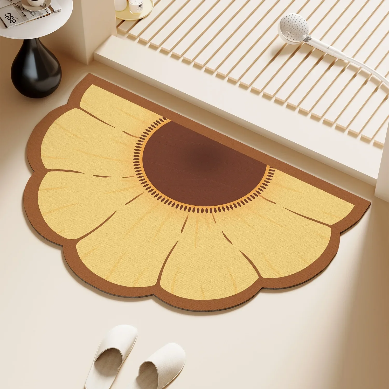 Bathroom Floor Mats Non-slip Water-absorbing Quick-drying Carpet Diatom Mud Toilet Door Rug Semicircular Flower Pattern Foot Mat