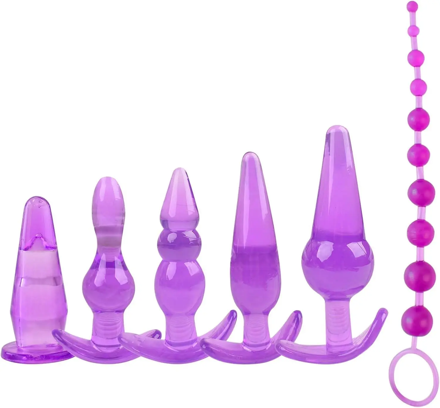 Silicone Anal Butt Plug Trainer Kit, Pack Of 6 Anal Plugs Training Set With Flared Base Prostate Anal Sex Toys For Adult Women