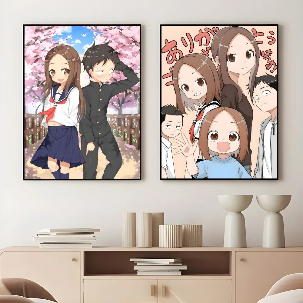 Anime T-Teasing Master T-Takagi-san Poster Sticky Wall Art Printing Waterproof Home Living Bed Room Bar Aesthetic Decor