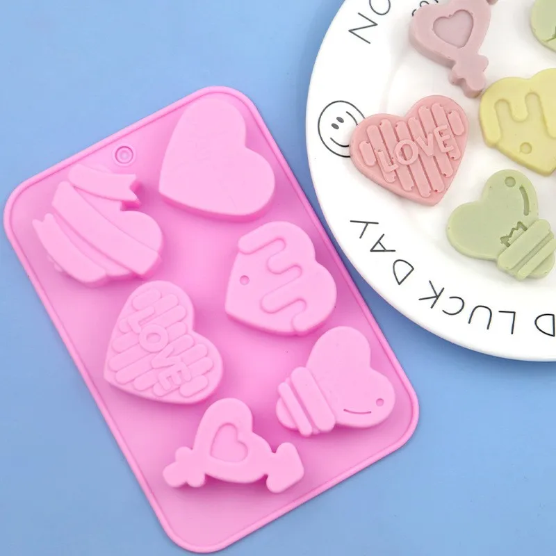 Six different hearts, silicone cake molds, handmade chocolate mold