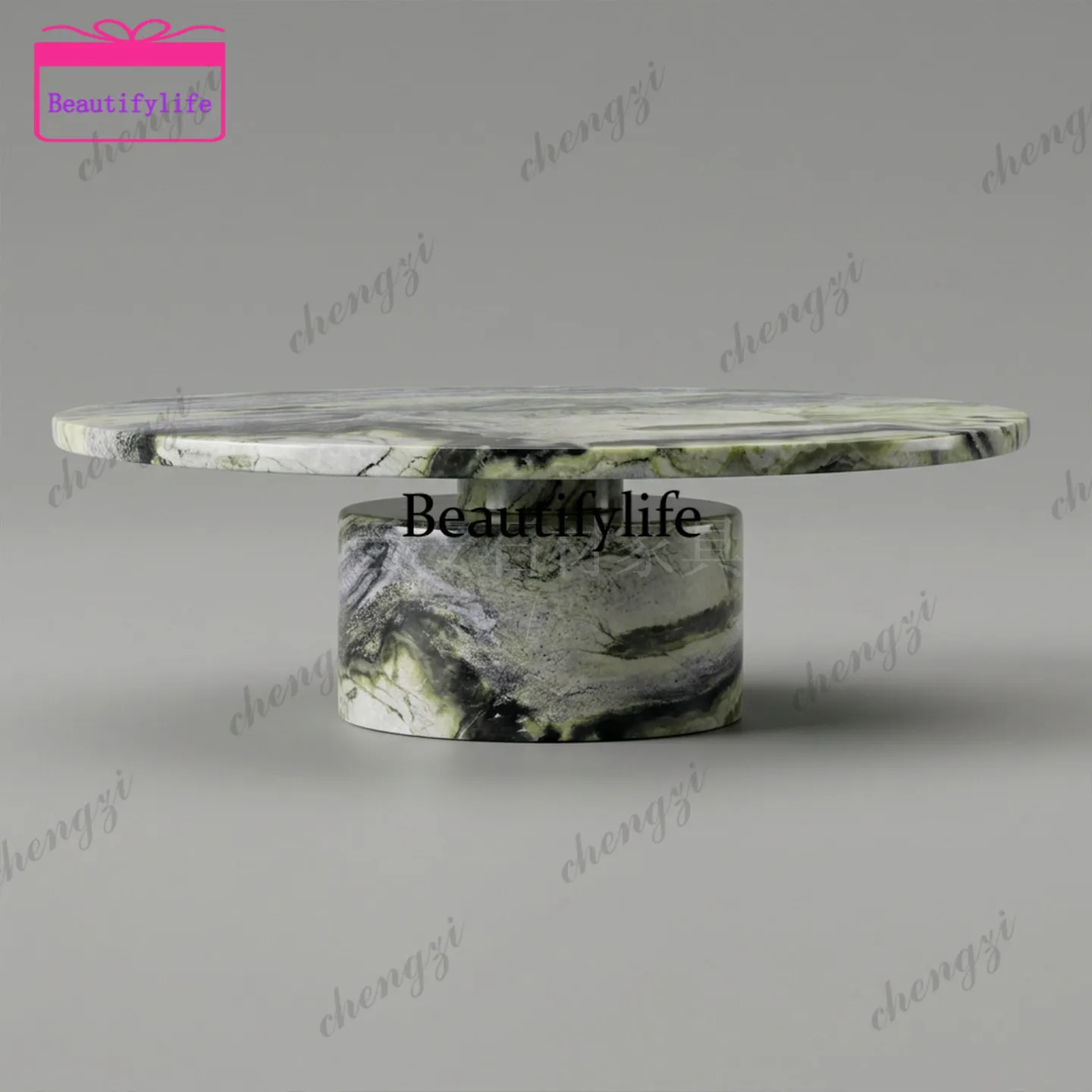 A55 Nordic light luxury high sense natural green marble round coffee table designer living room sofa