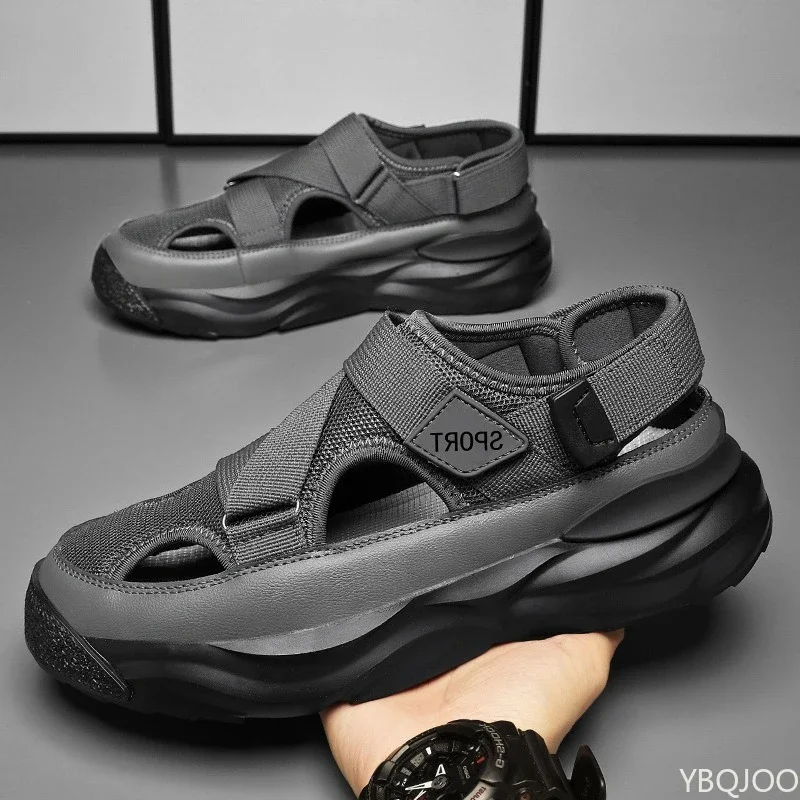 صنادل رجالية صيفية رياضية خارجية مضادة للانزلاق ومقاومة للاهتراء، مريحة ومضادة للانزلاق ونعل سميك وخفيفة الوزن للمشي لمسافات طويلة في الهواء الطلق