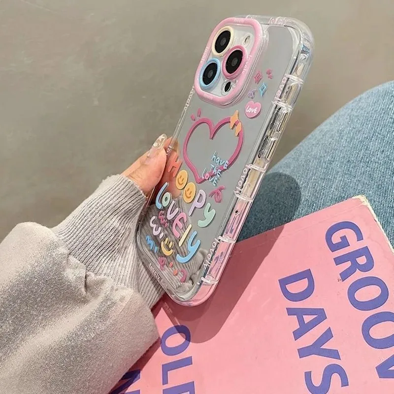 Hot Love Heart Air Cushion Mirror Phone Case For iPhone 16 15 14 13 Pro Max 13 12 11 Pro X XR XS MAX 7 8 Plus Girl Cover Funda