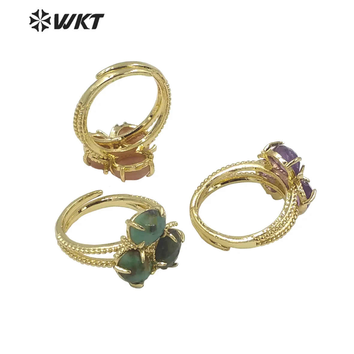 

WT-R484 Новые кольца с натуральными камнями, дизайн с тремя камнями, множество цветов на выбор, для девушек, простые в носке, идеально подходят для любого образа.