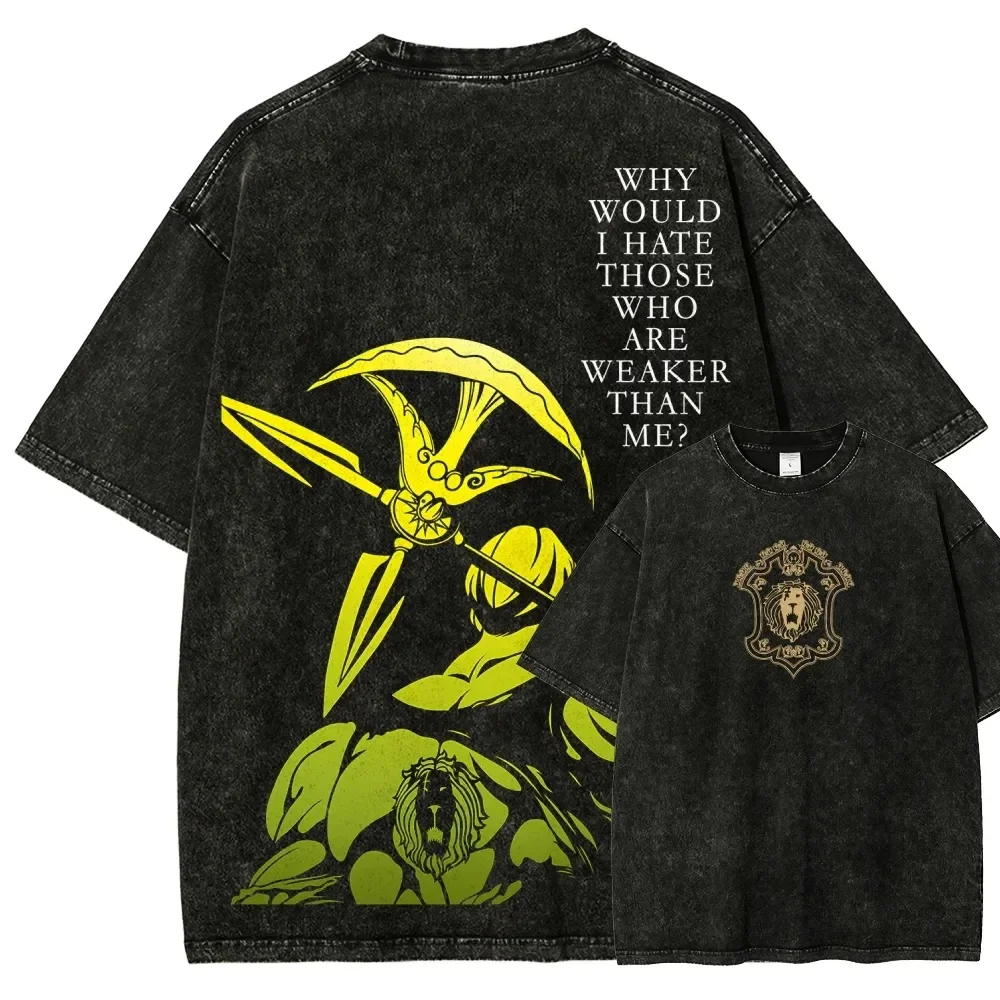 Camiseta con estampado gráfico de Escanor de los Siete Pecados Capitales de anime japonés, camiseta de algodón lavado vintage a la moda para hombre y mujer, top oversize