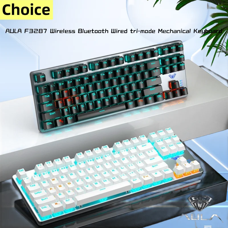 

AULA F3287 gaming keyboard,wireless Bluetooth wired tri mode,2000mA battery,Ergonomic Design,RGB backlight,pc setup accessories