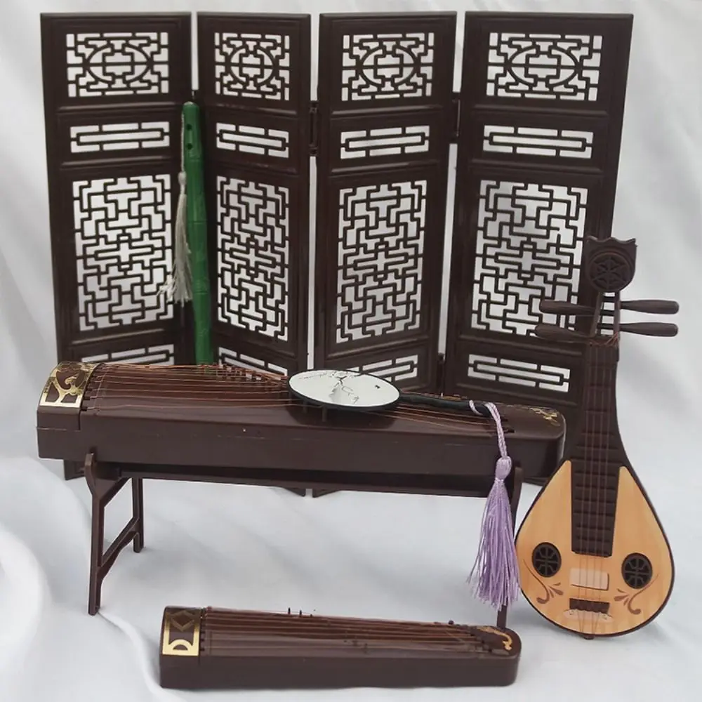 Chinese Style Decoration Props Screen Group Fan Flute Guzheng Musical Instrument Doll Photo Props Childrens Toy Gift