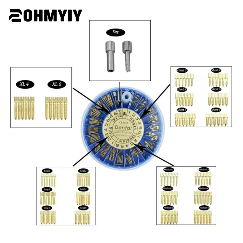 

120 Pcs/Box Dental Endodontic Conical Screw Post Endo Root Canal Pins Pure Titanium Gold Plated Stainless Steel Material