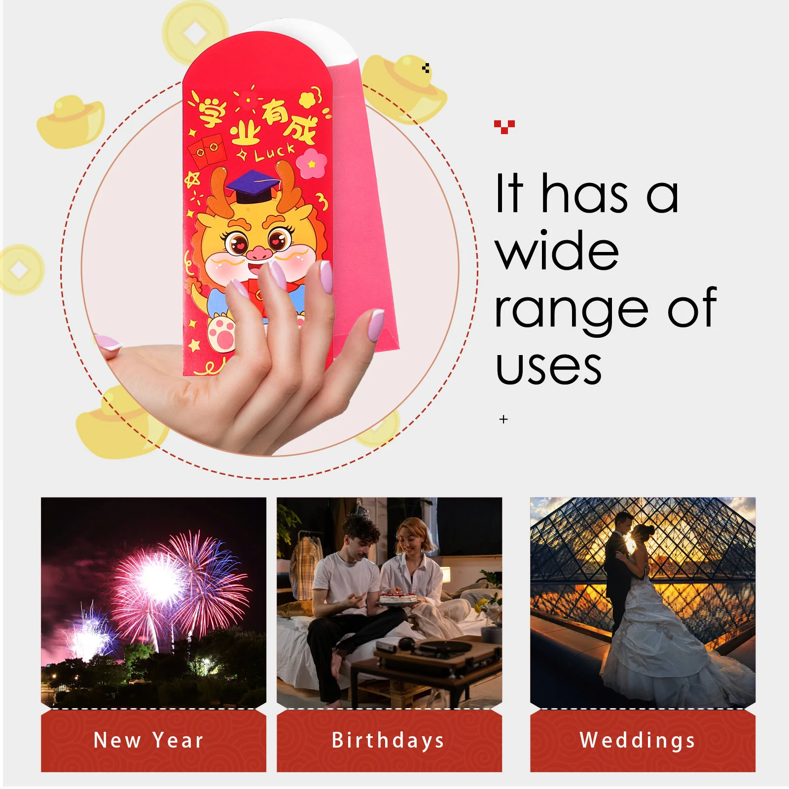 30 قطعة المغلفات الورقية الحمراء الكرتون التنين حزم المال مهرجان السنة الجديدة محظوظ الأحمر الحزم 2024 مغلفات المال #4