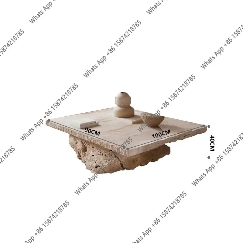 Vv W Natural Travertine Coffee Table Medieval Travertine Square Coffee Table Simple Retro Art Crushing Effect Stone Table