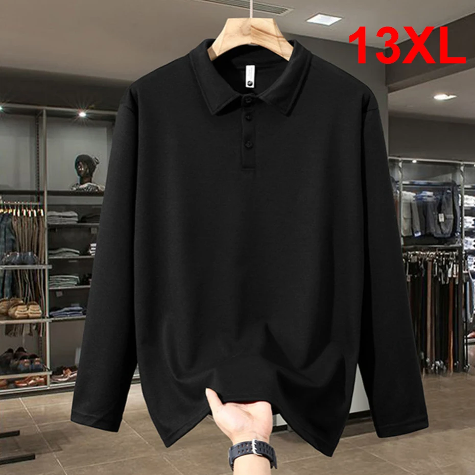 

13XL 12XL Plus Size Long Sleeve Polo Shirts Men Spring Autumn Polo Shirt Fashion Casual Solid Color Polo Male Big Size 10XL 13XL