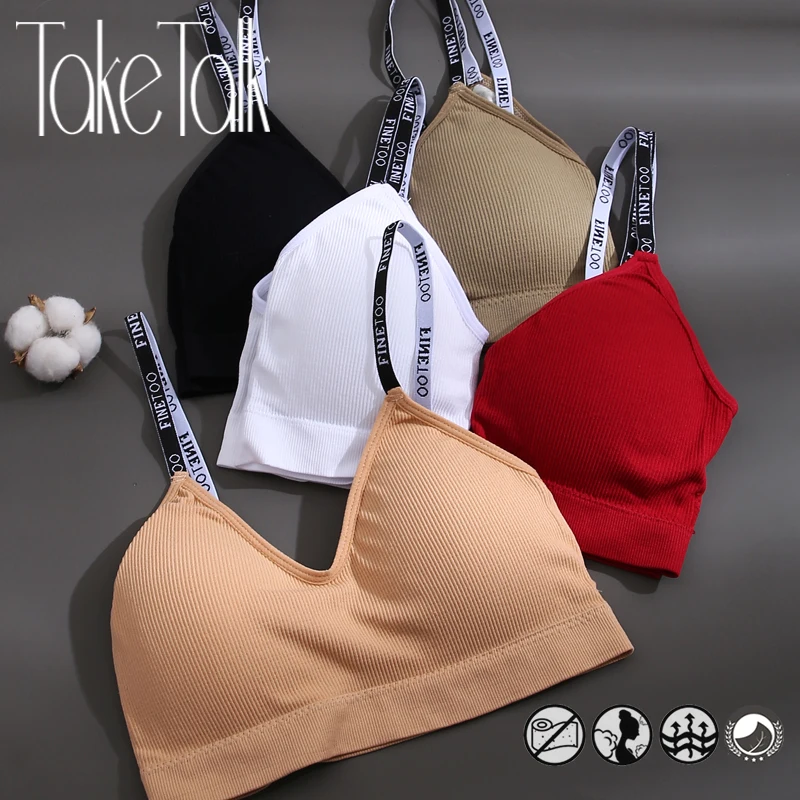 Women Sexy Letter Bras Padded Push Up Tank Top Solid Color Crop Top Letter Shoulder Strap High Elastic Female Seamless Underwear