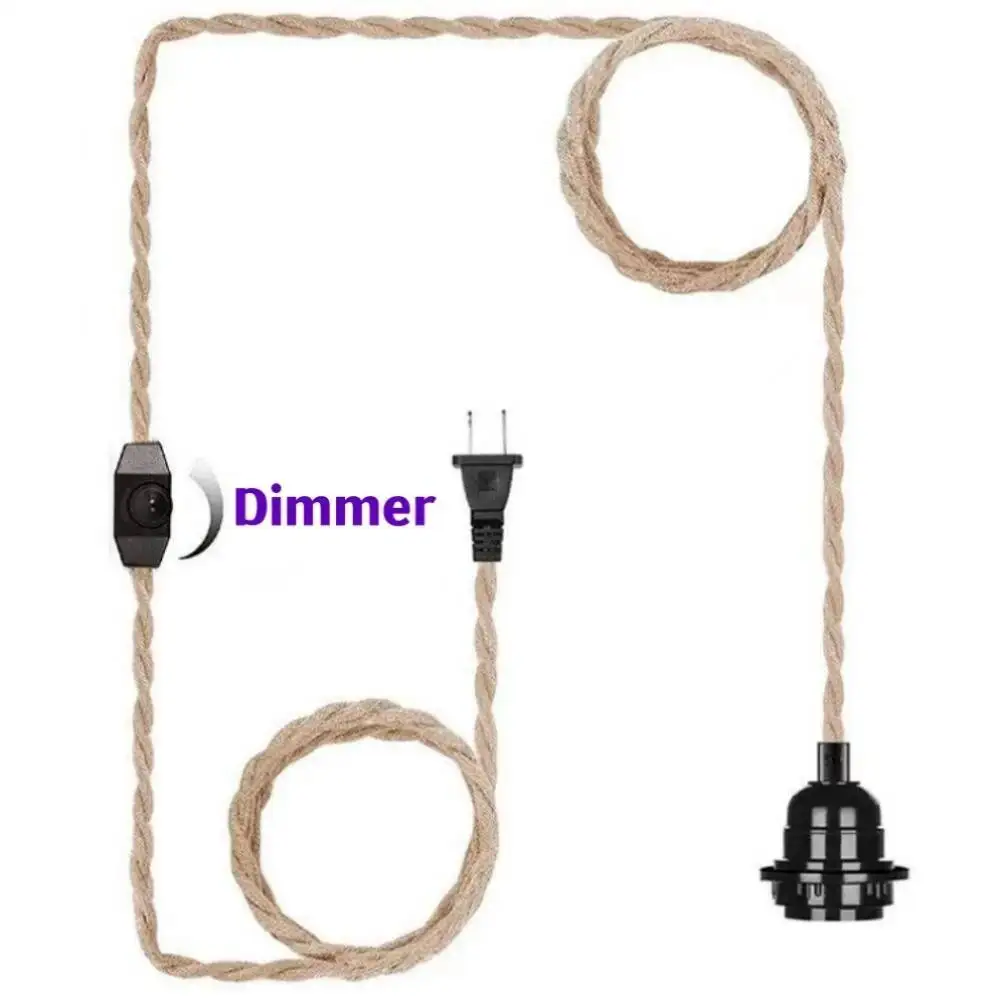Retro Industrial Plug In Pendant Light With Switch Vintage Hemp Rope Droplight E26 US Plug Lamp Holder Hanging Lamp Decor