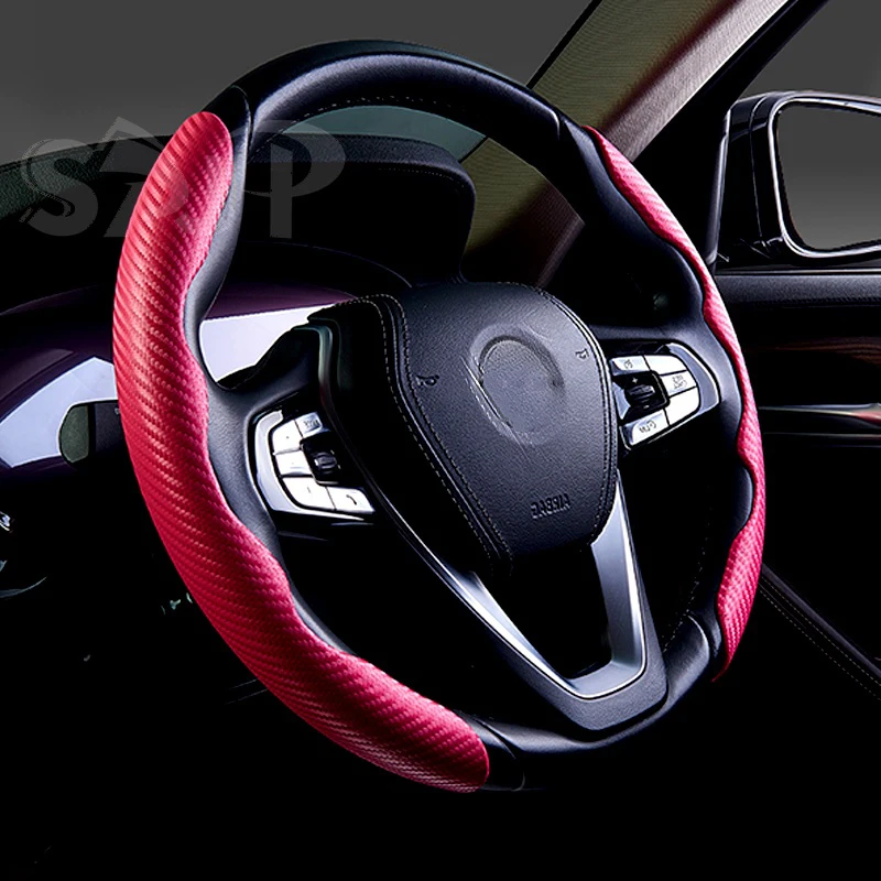 1 Pair Snap-on Car Steering Wheel Cover Universal  Car Anti-skid Accessories Wood Grain Carbon Suede Steering Wheel Cover