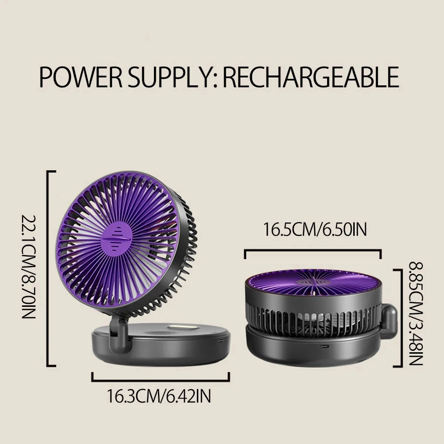 2025 New 5000mAh Rechargeable 3IN1 Multifunctional Portable Fan Wall Mounted Fan 90° Folding Fan 4 Gears With Warm Night Light image 6