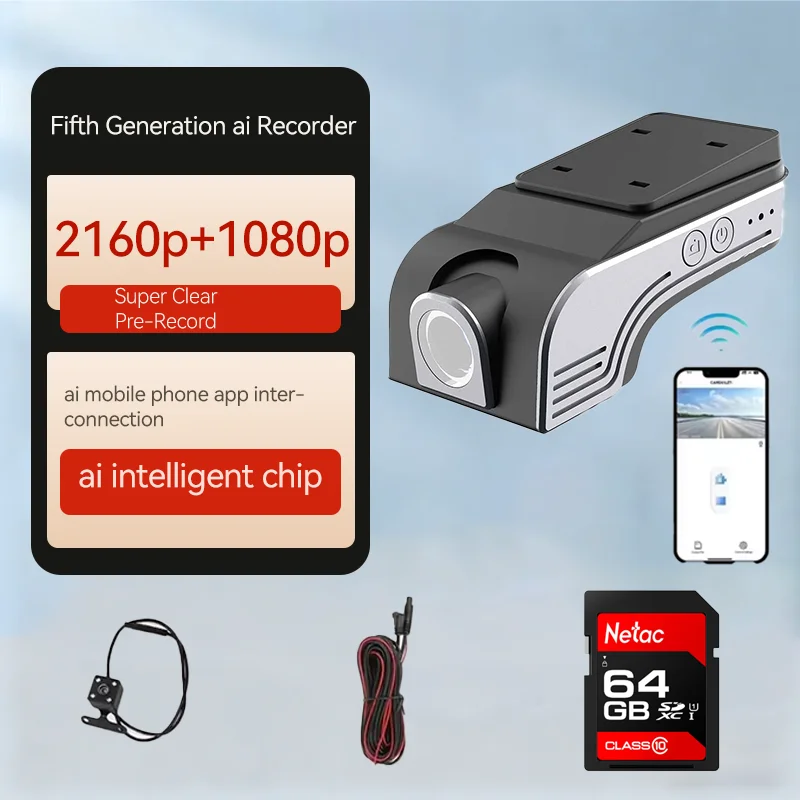 Czsky 4k 2160P HD 2 Channel Car WiFi Dash Cam for Car DVR Camera Video Recorder Auto Night Vision WDR Voice Control Wireless