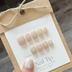 10Pcs Handmade Press on Nails Full Cover Short Round Pure Color French Ballet False Nails Artificial Wearable Manicure Tips Art