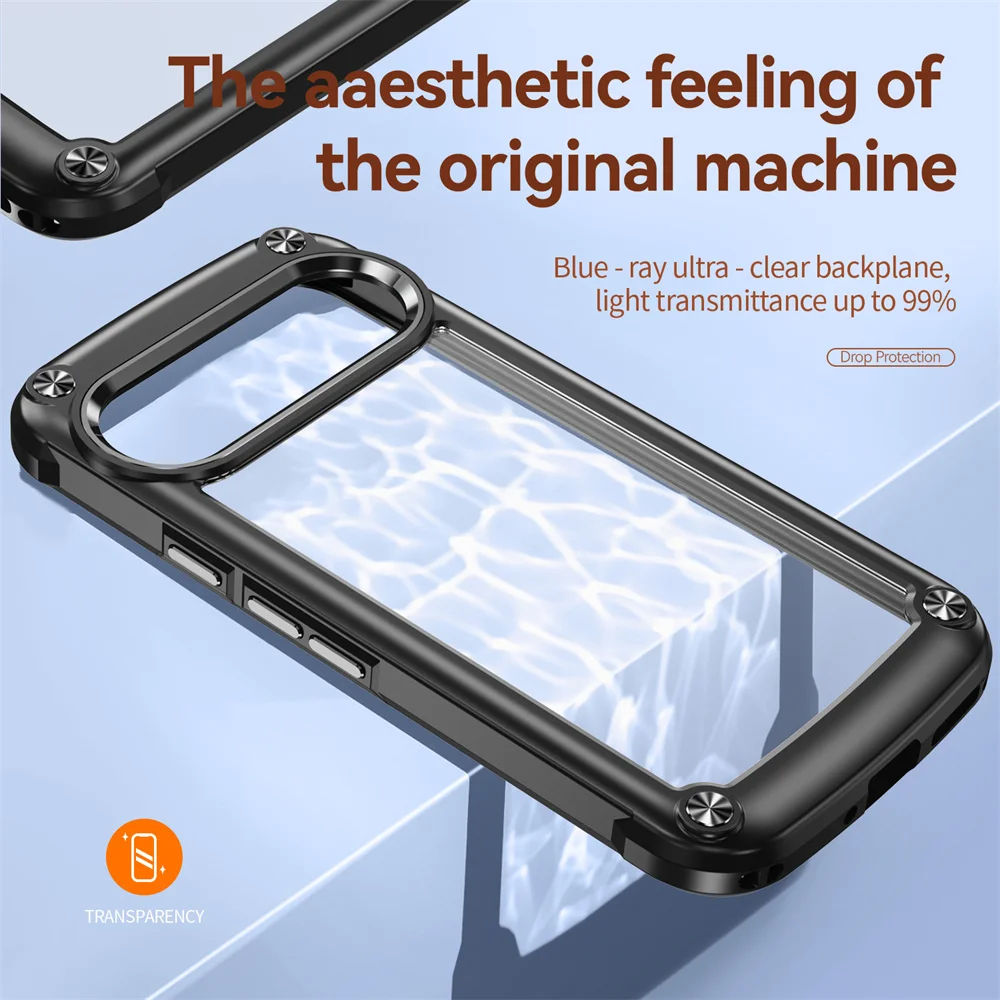 Caso transparente de luxo para google 9 pro xl, cor dupla, claro, pc, botões de metal, para google pixel 9pro 9 pro xl