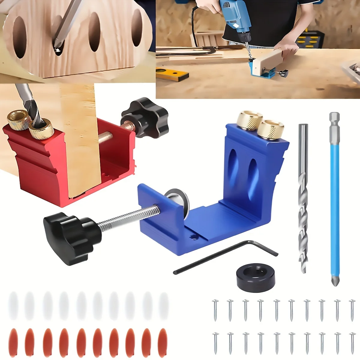 Pocket Hole Jig Kit Dowel Drill Joinery Screw Kit Carpenters Wood Woodwork Guides Joint Angle Tool Carpentry Locator