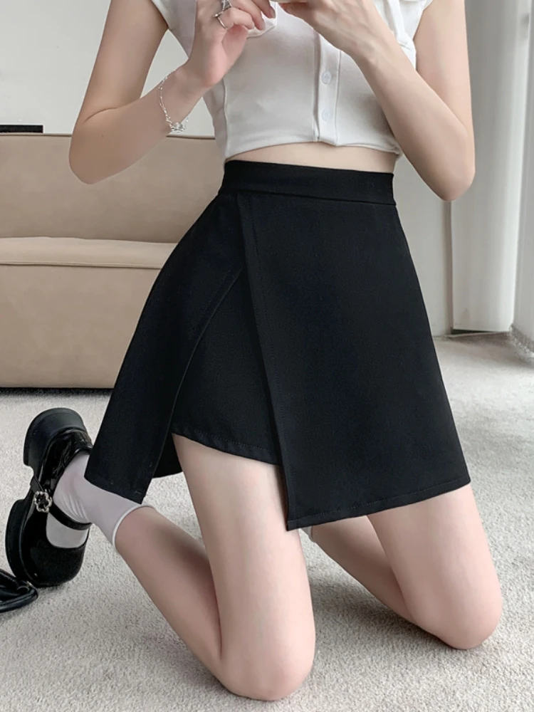 Asymmetrical High Waist A-Line  Skirt for plus Size Women Summer Anti-Light Sweet And Spicy Girls Short Skirt Pants
